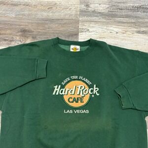 Vintage 90s Hard Rock Cafe Las Vegas Mens Large Green Embroidered Sweatshirt USA